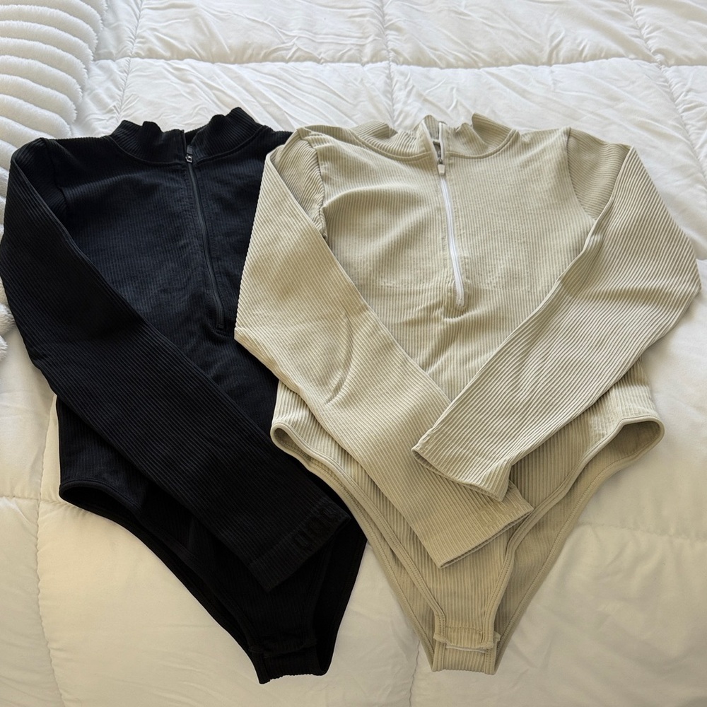 OQQ Zip Up Ribbed Bodysuits